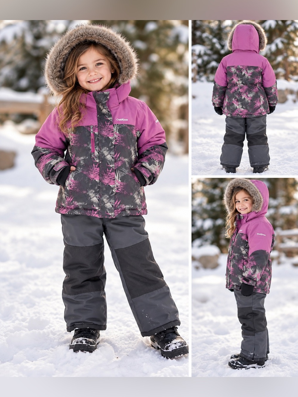 OshKosh Girls Size 5 Snowsuit Jacket Removable Bib Snow Pants Winter